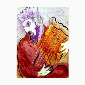 Litografia originale del 1956 per Marc Chagall - Colorful Bible King