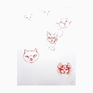Acquaforte originale Leonor Fini - Red Cats 1985