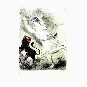 Grabado original de Marc Chagall, David and the Lion, 1958