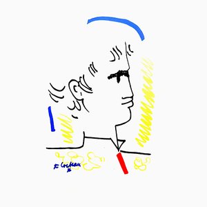Litografía original Jean Cocteau - Colorful Portrait - Original 1965