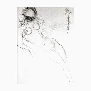 Salvador Dali - Desnudo con flores - Serigrafía original sobre seda 1968