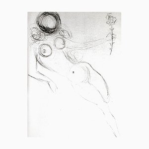 Salvador Dali - Nude with Flower - Original Etching on Silk 1968