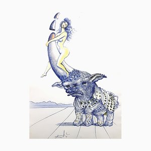 Acquaforte Original del 1967, Salvador Dali - Girl on Rhinoceros Horn