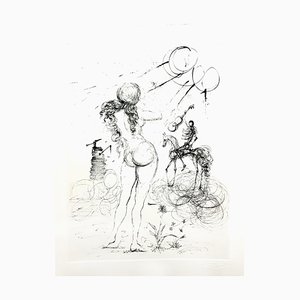 Salvador Dali - Desnudo, caballo y muerte - Grabado Original de 1967