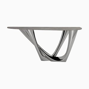 G-Console Duo Table in Polished Stainless Steel with Concrete Top, Zieta