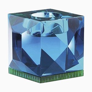 Aplique Ophelia en azul con cristal en forma de T, cristal contemporáneo tallado a mano