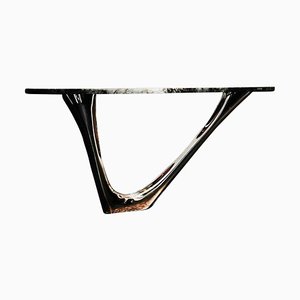 G-Console Table in Gold Stainless Steel and Stone Top, Zieta
