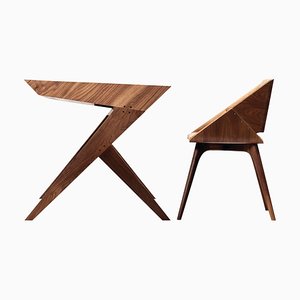 Locust Wood Desk with Nest Chair by Alexandre Caldas, Set of 2