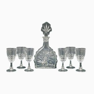Decanter e bicchieri Mid-Century in cristallo, Italia, anni '50, set di 7