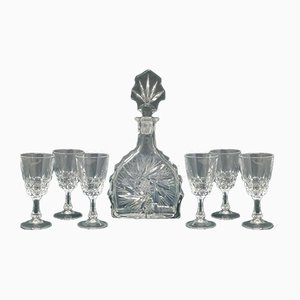 Mid-Century Italian Crystal Decanter and Glasses Set, 1950s, Set of 7