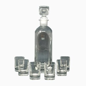 Decanter e bicchieri vintage in cristallo di Luigi Bormioli, Italia, anni '70, set di 7