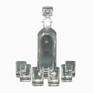 Vintage Italian Crystal Decanter and Glasses Set by Luigi Bormioli, 1970s, Set of 7