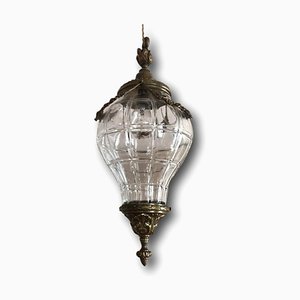 Lámpara de araña de bronce y cristal, siglo XIX