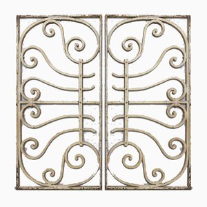 Art Nouveau Wrought Iron Window Grilles or Fence Grilles, Set of 2