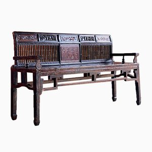 Antike geschnitzte chinesische Sitzbank aus der Qing-Dynastie, 1860er
