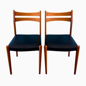 Scandinavian Beech and Black Leatherette Dining Chairs, 1950s, Set of 2