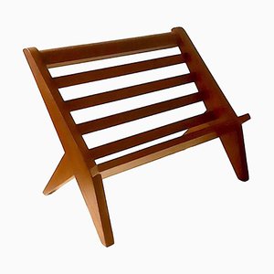 Minimalist French Teak Magazine Rack, 1950s