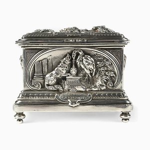 19th Century Silver Metal the Fox & the Stork Jewelry Box