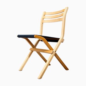 Silla plegable vintage de tela negra y abedul de Ikea, años 80