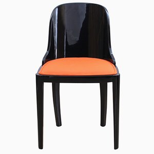 Art Deco Chair in Ebonized Wood, Orange Fabric, France, 1930
