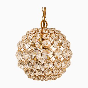 Small Gold-Plated Brass and Crystal Pendant Lamp from Palwa, 1960s