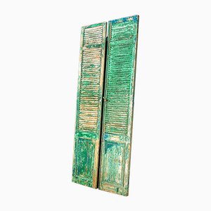 French Chateau Brocante Turquoise Wooden Shutters, 1920s, Set of 2