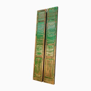 French Chateau Brocante Turquoise Wooden Shutters, 1920s, Set of 2