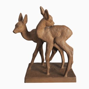 Ceramic Deer Group by Else Bach for Karlsruher Majolika, 1950s