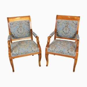 Set of Early-19th Century Empire Biedermeier Plumwood Swan Armchairs