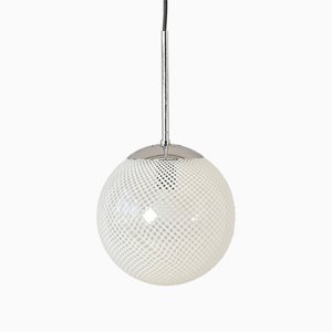 Italian Murano Glass Ball Pendant Lamps from Venini, 1950s, Set of 2