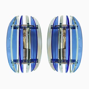 Blue Glass Sconces from Veca, 1970s, Set of 2