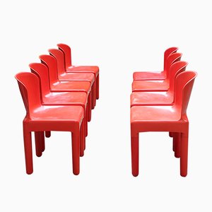 Chaises de Salon Vintage Space Age en Plastique Rouge par Marcello Siard, 1960s, Set de 8