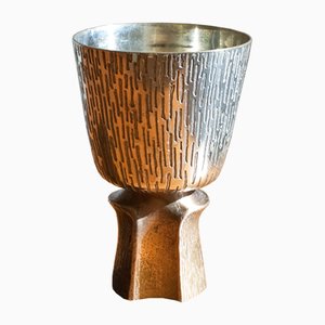 Vaso brutalista vintage in bronzo e argento placcato in oro, anni '70