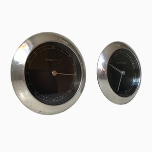 Reloj de pared y termómetro de aluminio de Andreas Mikkelsen para Georg Jensen, años 90. Juego de 2