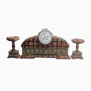 Horloge de Cheminée Art Déco et Bols sur le Côté de Guillard, 1920s, Set de 3