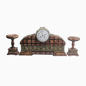 Reloj de repisa Art Déco y cuencos auxiliares de Guillard, años 20. Juego de 3