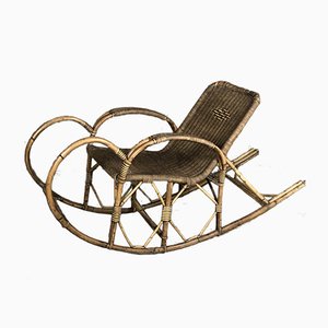 Rocking Chair Antique en Rotin, 1900s