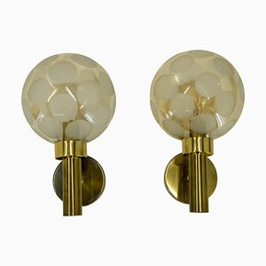 Brass and Glass Wall Lights, Denmark, 1970s, Set of 2