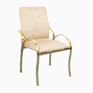 Vintage Brass and Fabric Dining Chairs, 1970s, Set of 4