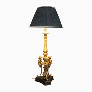 Lámpara de mesa inglesa vintage de metal dorado, años 90