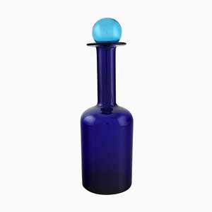 Large Blue Art Glass Vase or Bottle Otto Brauer for Holmegaard, 1960s