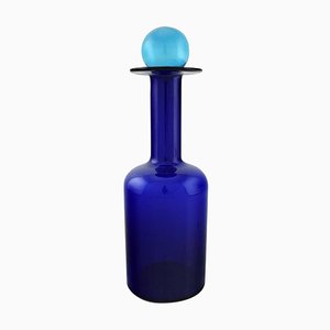 Large Vase Bottle in Blue Art Glass with Blue Ball by Otto Brauer for Holmegaard, 1960s