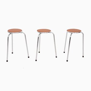 Chrome Stools with Cognac Leather Seating, 1960s, Set of 3