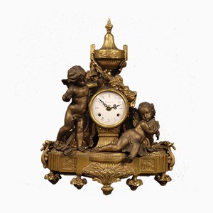 Horloge Antimoine en Bronze Doré, France, 1950s