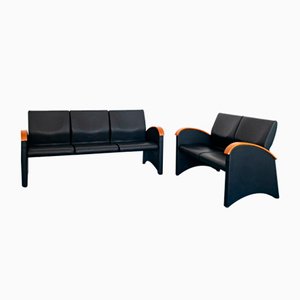 Moderne schwarze 3-Sitzer & 2-Sitzer Sofas aus Öko-Leder von Throna, 1970er, 2er Set