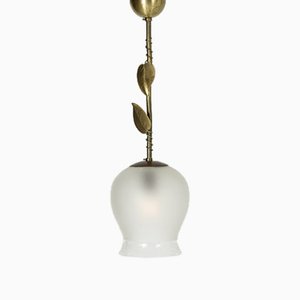 Vintage Swedish Brass and Opaline Glass Ceiling Lamp