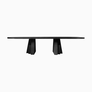 Ad Black Oak Dining Table Hand-Sculpted by Arno Declercq