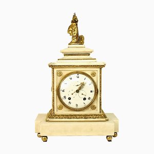 Reloj de repisa Louis XVI grande de mármol blanco, siglo XVIII, en representación de Athena
