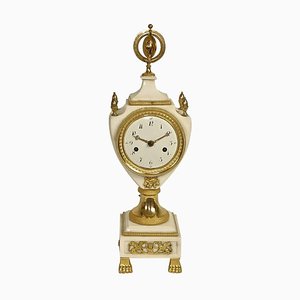 Horloge de Cheminée Louis XVI en Marbre Blanc et Bronze Doré