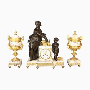 19th Century Louis XVI Style Clock Garniture Set, Set of 3